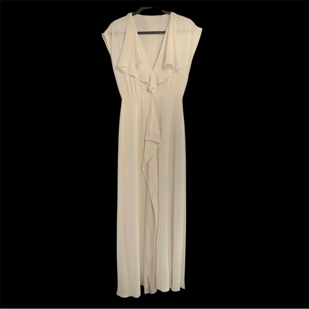 BCBG Evette Super Light Ruffled Flowy Ivory Chiffon Dress NWT